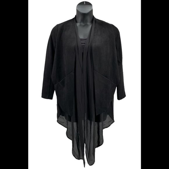 Truth + Style Mix Media Suede High Low Hem Jacket Black - Regular - Picture 1 of 3